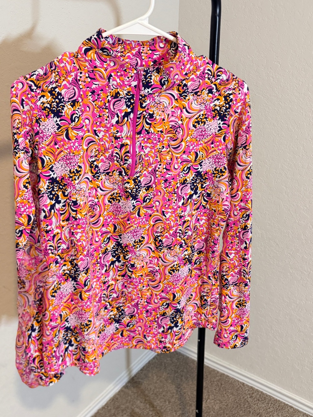 IBKUL Pink Multi-Print Long Sleeve Half-Zip Pullover